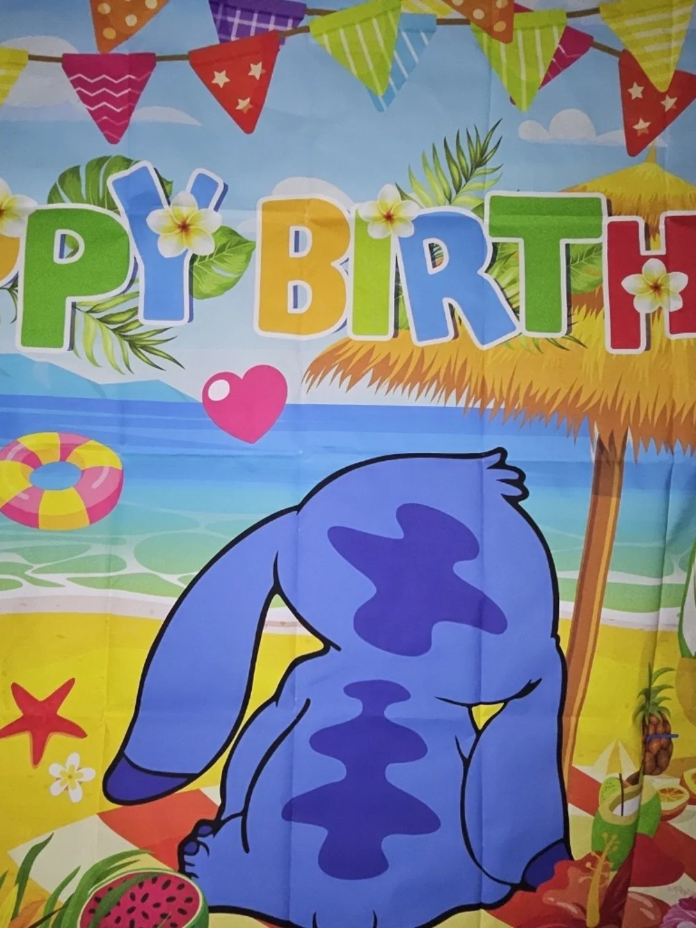 New Stitch Happy Birthday Party Decoration Backdrop Prop Hawaiian Beach Tropical
